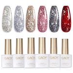 GAOY Glitter Ruby Gel Nail Polish Set of 6 Colors Including Sparkly Shiny Red Black Pink Gel Polish Kit UV LED Soak Off Nail Polish Home DIY Manicure Nail Salon Varnish