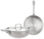 Amazon Brand - Solimo Triply Stainless Steel 2 Piece Cookware Set (Kadhai/Wok with Lid-24 Cm, Fry Pan-24 Cm) Induction and Gas Stove Compatible | Dishwasher Safe (Silver)