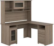 Bush Furniture Cabot L Shaped Desk with Hutch | Corner Desk with Storage for Home Office in Ash Gray | 60W L Shaped Computer Desk