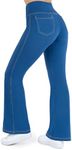 Nirlon Crossover Bootcut Jeggings for Women - Flare Leggings for Women Tummy Control, Regular and Plus Size Jeggings for Women, Breathable Flare Jeggings with Pockets for Women (M 28", Indigo)