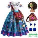 Mirabel Encanto Costume For Girls Mirabel Dress Kids Encanto Costume Isabella Princess Dress Up Fancy Dress With Accessories For Halloween, Party Cosplay Summer Cartoon Outfit Age 3-4 Y, 02 Blue 100