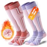 Cirorld 2 Pairs of Merino Wool Ski Socks for Men, Warm Wool Thermal Socks Unisex, Thick Winter Socks for Cold Weather, Snow, Skiing, Snowboarding, Hunting, Hiking, Pink&Purple 3-5