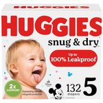 Huggies Snug & Dry Disposable Baby Diapers, Size 5, 132 Count