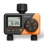 Diivoo Sprinkler Timer 2 Zone, Water Hose Timer 2 Outlet for Garden, Automatic Irrigation Timer IP54 with Rain Delay/Manual/Auto Mode, Outdoor Hose Timer Controller for Lawn, Yard, Pool - Orange