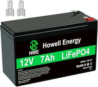 HWE 12V 7Ah Battery, 4000+ deep Cycle LiFePo4 Battery with Built-in 15A BMS, 12V Lithium Battery for Security System, Lighting, Solar Power, Fish Finder, Alarm System and Kids Ride on Toys ect.