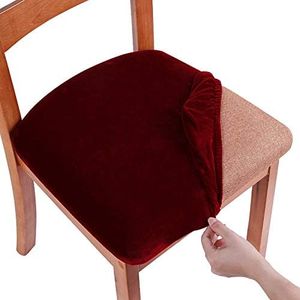 Smiry Velvet Seat Covers for Dining Room Chair Set of 6, Stretch Fit Removable Washable Chair Seat Cushion Protector Slipcovers with Ties, Wine Red