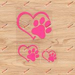 I Love My Dog Paw Print Track Heart Decal Vinyl Sticker - 3 Pack Hot Pink, 2 Inches, 3 Inches, 5 Inches - for Car Boat Laptop Cup Phone