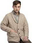 Aran Crafts Men's Irish Cable Knitted Cardigan Sweater (100% Merino Wool), Oatmeal, Small