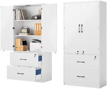 YITAHOME Wood File Cabinets, Heavy Duty Garage Tool Cabinets with Doors & Adjustable Shelves, Big Storage Filing Lockers for Home Office, Living Room, Pantry, Gym, Basement, Warehouse, White