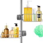 CoFvHo Shower Caddy Shelf No Drill 2 Pcs, Stainless Steel Shower Shelves for Riser Rail 18-27mm, Rustproof Shower Storage Rack Hanging Bathroom Organiser for Shampoo Soap, Kitchen Toilet, Silver