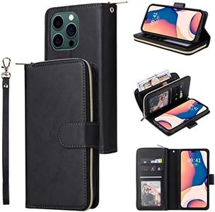 YocoverTech for iPhone 14 Pro Max Case, for iPhone 14 Pro Max Wallet Case[9 Card Slots+1 Cash Slot] PU Leather Stand Flip Zipper Wallet for iPhone 14 Pro Max[6.7 inch]-Black