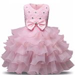 NNJXD Girl Dress Kids Ruffles Lace Party Wedding Dresses Size (100) 2-3 Years Pink