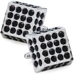 Large Square Studded Colored Crystal Cuff Links for Men – Suit Cufflinks (Black/Silver, CL-7601)