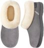 EverFoams Women's Microsuede Cozy Memory Foam Winter Slippers with Fuzzy Faux Fur Collar and Indoor Outdoor Rubber Sole (Gray, Size 7-8 M US)