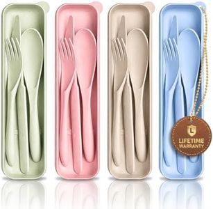 4 Sets Wheat Straw Travel Silverware with Case - Reusable Utensils Set with Case Forks and Spoons Silverware Set Lunch Box Accessories - Fork and Spoon Set Plastic Dinnerware Camping Tableware Set