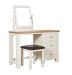 Oak and Pine Online Dorset Oak Dressing Table Solid Stool Mirror Pine in Painted French Ivory Cream Bedroom Furniture