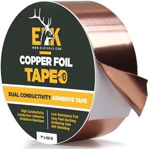 ELK Copper Foil Tape with Conductive Adhesive - Slug and Snail Repellent, Stained Glass, Arts and Crafts, Guitar, EMI Shielding, Solder, Electrical Repair and Grounding - Heavy Duty (1 Inch x 66 Feet)