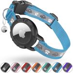 Reflective AirTag Cat Collar, Integrated Cat Tracker Collar with Air Tag Holder and Bell, Safety Elastic Band Cat GPS Collars for Girl Boy Cats, Kittens and Puppies (Blue, S)