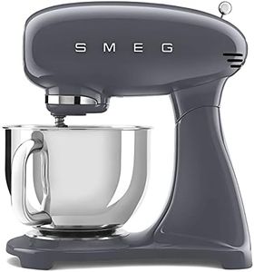 Smeg SMF03GRUK Full Colour Stand Mixer, Retro 50's Style with 4.8L Stainless Steel Bowl, Safety Lock, 10 Variable Speeds, 800W, Grey