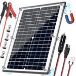 POWOXI Solar Panel, 12V 20W Magnetic Solar Battery Charger Maintainer, Bult-in Intelligent Charge Controller, Waterproof Solar Trickle Charger Alligator Clip for Car RV Motorcycle Marine, etc.