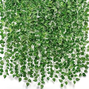 CQURE 14 Pack 98Ft Artificial Ivy Garland, Fake Vines UV Resistant Greenery Leaves Fake Plants Hanging Aesthetic Vines for Home Bedroom Party Garden Wall Room Decor