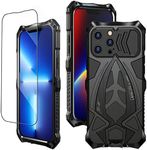 KumWum Armor Phone Case for iPhone 13 Pro Max Military Grade Protective Heavy Duty Full Body Cover Metal Bumper Built-in Silicone Shockproof Dustproof with Screen Protector - Black