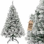 Pelle & Sol 6ft Snow Tipped, Flocked Christmas Tree with Pine Cones, 700 Snowy Tips - Artificial Christmas Tree for Xmas Decorations - Easy Assembly w/Metal Stand, Natural Look Frosted Christmas Tree