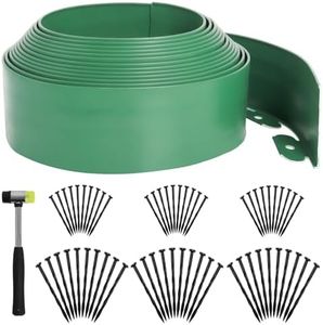 Borde de jardín Exterior de plástico, Longitud 10 m, Altura 10 cm, Borde de jardín Flexible con 30 Anclajes al Suelo y 1 Martillo, Verde