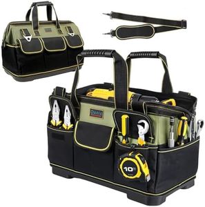 Tool Bag, Ounic 22 Inch Large Tool Bag Heavy Duty With Waterproof Molded Base, Wide Mouth Tool Tote Bag Tool Box Organizer with Adjustable Shoulder Strap for Him Men Husband Mechanic Engineer(Green)
