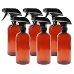 16oz Amber Brown Plastic Spray Bottles with Heavy Duty Mist & Stream Sprayers and Chalkboard Labels (6-pack); PET #1 BPA-free