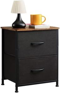 Somdot Nightstand with 2 Drawers, Bedside Table Small Dresser with Removable Fabric Bins for Bedroom Nursery Closet Living Room - Sturdy Steel Frame, Wood Top, Pull Handle - Black