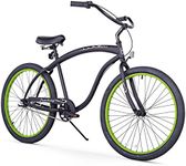 Firmstrong Bruiser Man Three Speed Beach Cruiser Bicycle, 26", Matte Black/Green Rims
