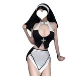 Nun Costume Sexy Cosplay Lingerie Halloween Anime Maid Outfit Goth Devil Role Playing Fancy Dress Cut Out Top Mini Skirt