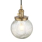 Yosoan Industrial Glass Pendant Light Fitting, Ribbed Ball Hanging Ceiling Light for Kitchen Island,Dining Room,Bedroom,Lving Room (Antique)