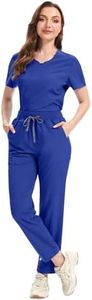 niaahinn Scrub for Women – Scrub Top with Stretchy Rib-Knit Back & Cargo Pants, Ultra Soft Medical Uniforms for Nurse (L,Royal)