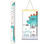 Sylfairy Kids Growth Chart, Wall Ruler Wood Frame Fabric Canvas Removable Height Measure Chart for Boys Girls Growth Ruler Unicorn Wall Room Decoration 79''7.9''（Green Dinosaur)