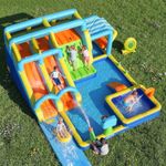 Roygym Inflatable Water Park with Dual Water Slides, 16.4FT Extended Slip and Slide & Climbing Wall, Large Backyard Water Slide with 750W Blower for Kids