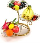 Lavish Craft Adora 3 Tier Fruit Basket Stand Decorative Fruit Bowl Wrought Iron Wire Stand Kitchen Dining Table Living Drawing Room Rust Free Shiny Finish Stable Frame Easy to Assemble (Gold)