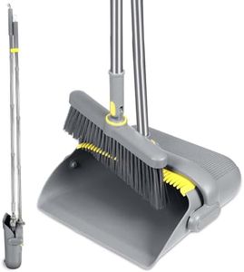 Rubessia Escoba y Recogedor Plegable, Recogedor Plegable de Pie y Escoba con Giratorio de 180 Grados Cabeza para el Barrido de Limpieza del Hogar (Gris)