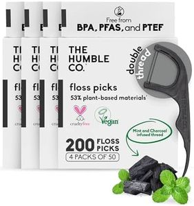 The Humble Co. Floss Picks (200 Count) – Plant Based Dental Floss Picks for Superior Oral Care, Dental Hygiene, and Gum Health, Cruelty Free Tooth Floss Picks (Charcoal, Double Thread)