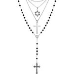 Jadive 3 Pcs Cross Necklace Set Include 80s Vintage Cross Necklace 80s Cross Necklace Hexagram Pendant Necklace Set Black Glass Rosary Beads Rosaries for 80s Costume Set