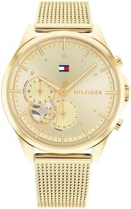 Tommy Hilfiger Orologio analogico multifunzione al quarzo da donna con cinturino in maglia metallica in acciaio inossidabile dorato - 1782417
