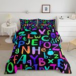 Colorful Alphabet Print Comforter Set ABC Letters Bedding Set Tie Dye Pattern Comforter for Children Kids Boys Girls Microfiber Duvet Set Room Decor Quilt Set Twin Size