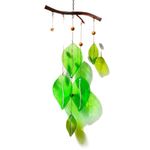 YU FENG 20.5'' Wind Chimes for Outside,Handmade Windchimes with Stained Glass Leaves for Home Window Garden Yard Patio Decor,Green