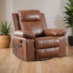 LEZINO Swivel Rocking Manual Recliner Chair for Home, 3 Years Warranty (Rocking Revolving Manual Recliner, Brown) | Recliner Sofa with Rocking Revolving 360| Textured Brown German Premium Upholstery