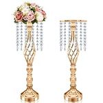 AZXTOPSEZ Gold Wedding Centerpieces for Tables: Tall Vases for Centerpieces 21.7 Inch Metal Flower Stand with Chandelier Crystals for Party Event Set of 2