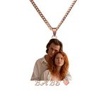 MeMeDIY Personalized Picture Necklace Pendant with Name Engraved Custom Photo for Men Women Hip Hop Style Rose Gold Stainless Steel Charm Memory Gift Photo Jewelry (Photo Printed)