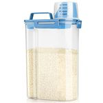 Viretec Rice Airtight Storage Container, 3-5Lbs Cereal Dry Food Flour Bin, Pet Dog Cat Dispenser with Measuring Cup, BPA Free Clear Plastic Kitchen & Pantry Organization Bin for Sugar, Pasta, Blue