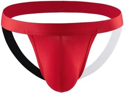 Mens Jockstraps Athletic Supporters Cotton Thongs Sport Underwear Sexy Bikini (US, Alpha, XX-Large, Regular, Regular, Red)