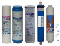 5 Stage Reverse Osmosis Replacement Filter Set with 50 GPD Membrane, Inline Carbon postfilrer (Made in USA) and QC Fitting